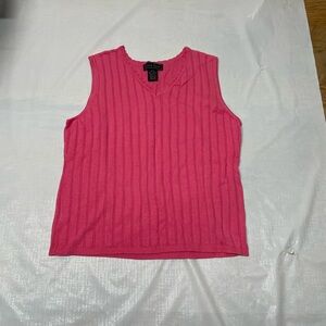 Laura Scott Bright Pink Ribbed V-Neck Tank